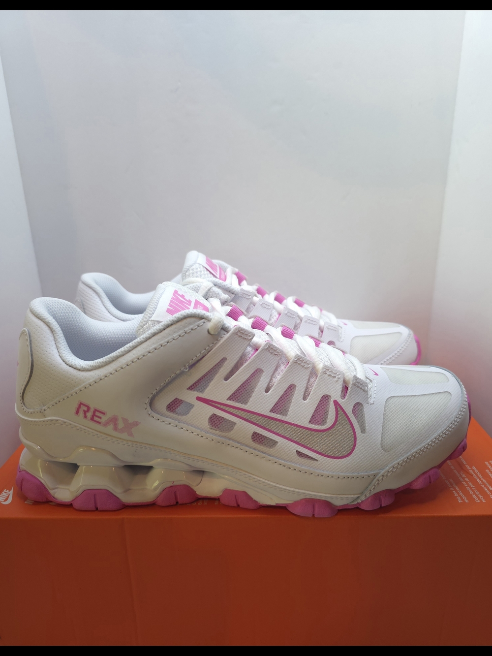 Nike White and Pink Reax 8 Women's Training Sneakers (Size 9W)